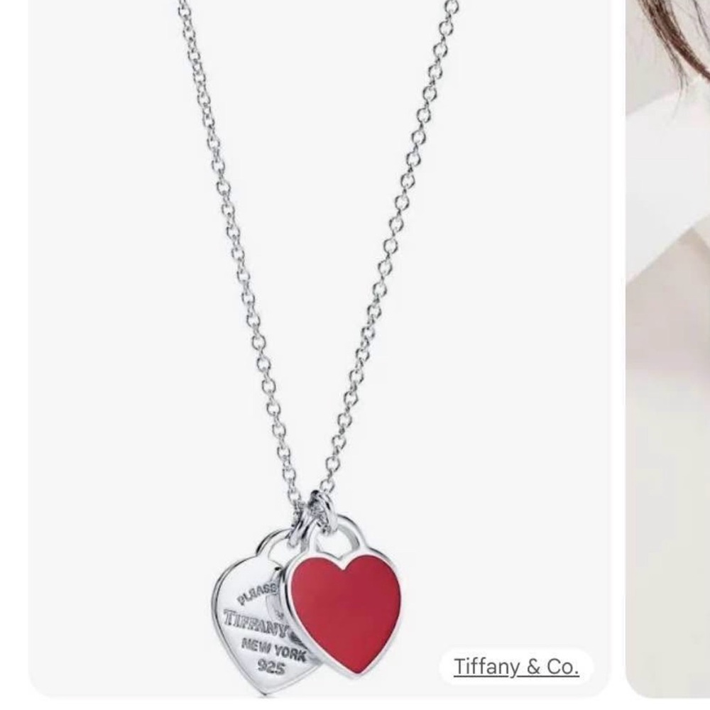 Tiffany & Co. Silver Necklace with Red Heart Charm